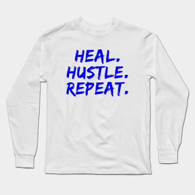 Heal Hustle Repeat Neon Blue Long Sleeve T-Shirt by Live Together